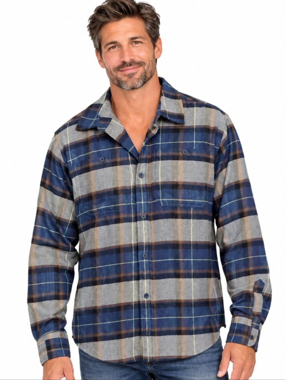 Alpine Design Mens Plaid Button Down Gray Blue Medium Cabincore